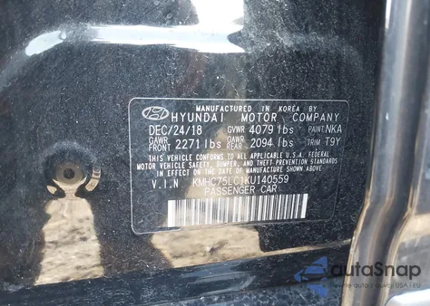 2019 Hyundai Ioniq Hybrid Sel from USA, damaged, VIN KMHC75LC1KU140559